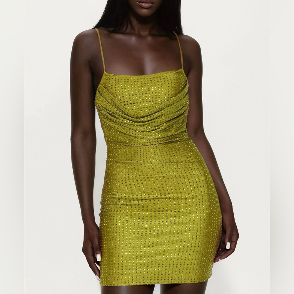 NWOT Green Embellished Rhinestone Mini Dress Small
